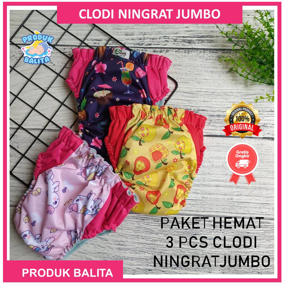 Sale! 3pcs Clodi Ningrat Aio Jumbo Paket Hemat Isi 3 Pcs Popok Cuci Ulang Popok Kain