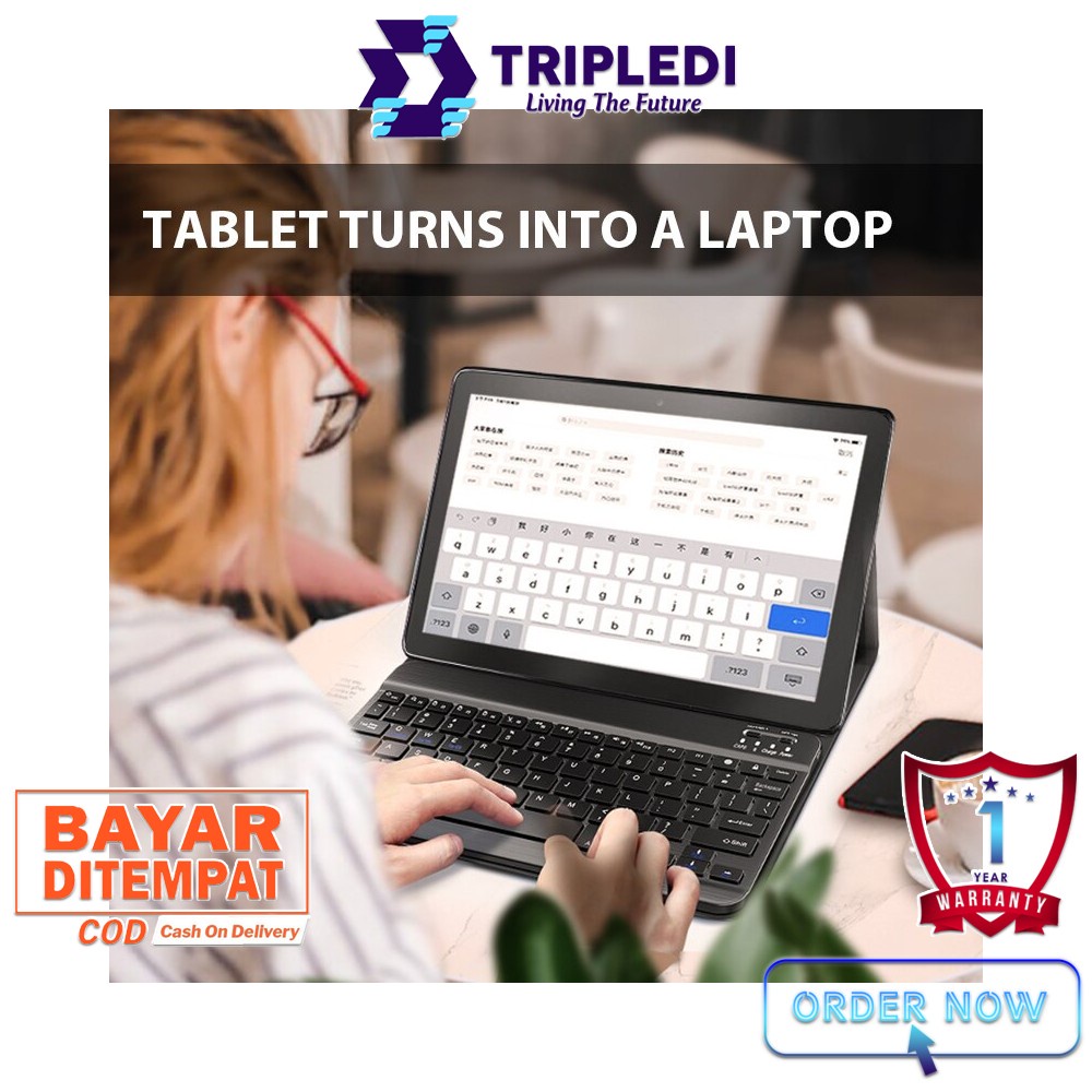 TRIPLEDI Case Keyboard Samsung Galaxy Tab A7 2020 SM-T500 SM-T505 10.4 inch Wireless Bluetooth Removable Magnetic Casing Leather Flip Stand Built-in Protektif Shockproof Folio Book Cover Sarung Pelindung Tablet Android-4