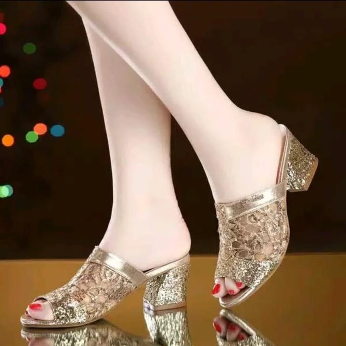 Heels Sandal Wanita Heels Pesta Glamour Seserahan Kondangan Mewah Gold