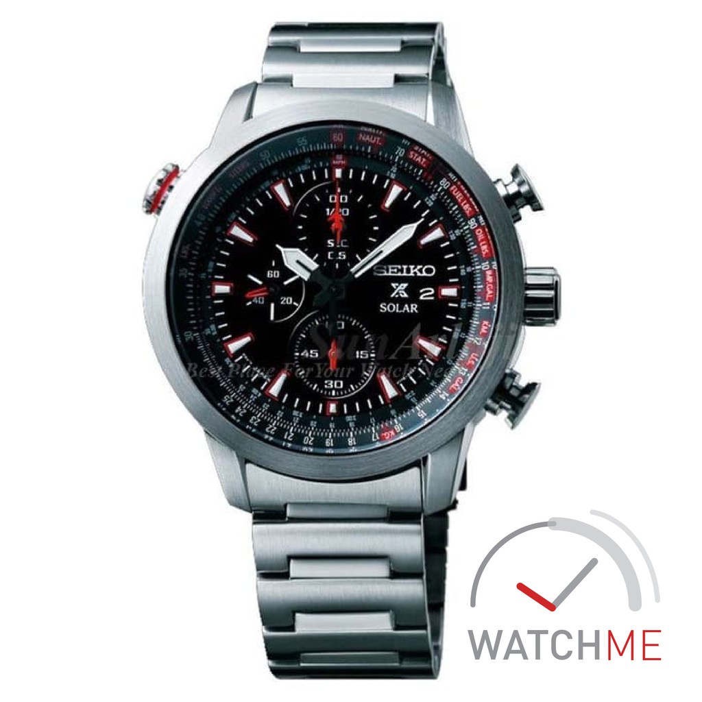 Jam Seiko Prospex SSC349P1 Solar Chronograph Sky Black Red 100m Stainless Steel Original Bergaransi