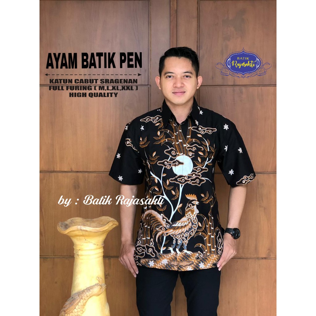 AYAM BATIK PEN Kemeja Batik Pria Lengan Pendek Katun Halus FULL FURING Rajasakti