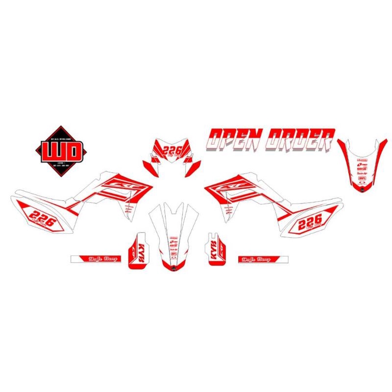 Sticker motor CRF, Sticker Dekal CRF, Sticker CRF Merah putih, Decal Motor, Dekal Motor FULL BODY DE