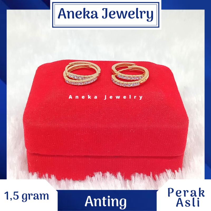 Anting Donat Listring Mata2, Perak 925, Lapis Emas Rosegold