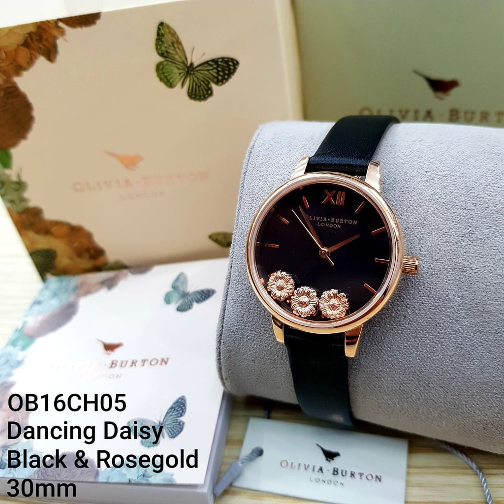 promo original DANCING DAISY black rose gold Olivia burton OB16CH05 jam tangan wanita dm 30mm