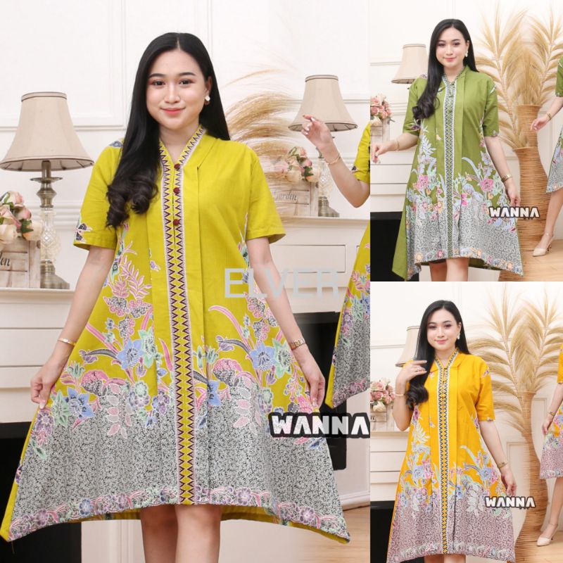 DRESS BATIK ANGGREK MODERN LENGAN PENDEK / DRESS BATIK WAKA EXCLUSIVE