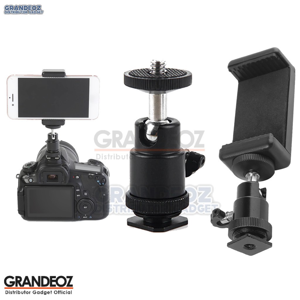 Ball Head Hotshoe Holder QM3621 Rotasi 1/4 Tripod Kamera Hot Shoe baut Quick Release 360 ballhead