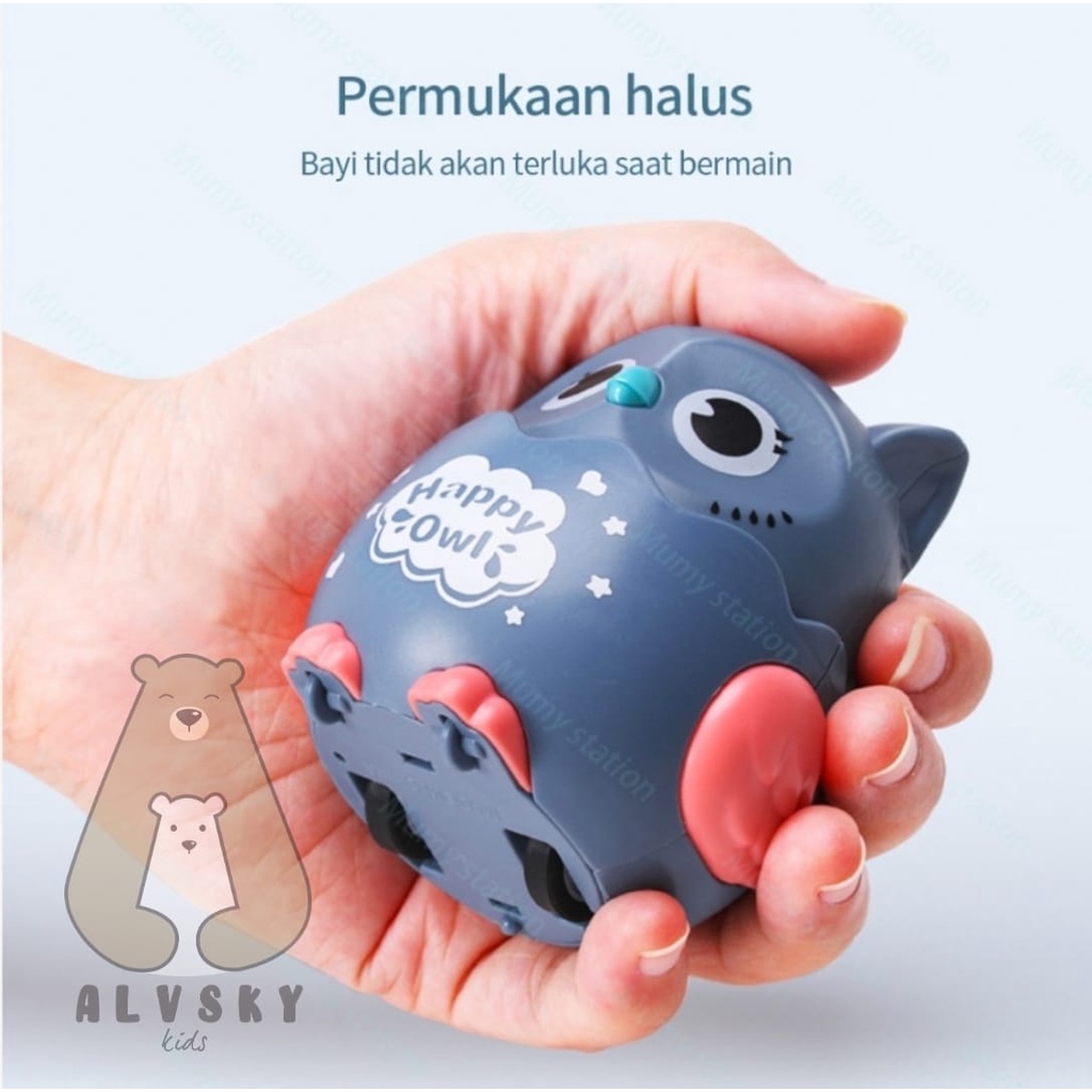 MAINAN HAPPY OWL TUMBLER RODA RATTLE KARAKTER OWL BURUNG HANTU / PULL BACK OWL ANIMAL / MAINAN ANAK BURUNG HANTU BERJALAN OWL TOYS TANPA BATERAI