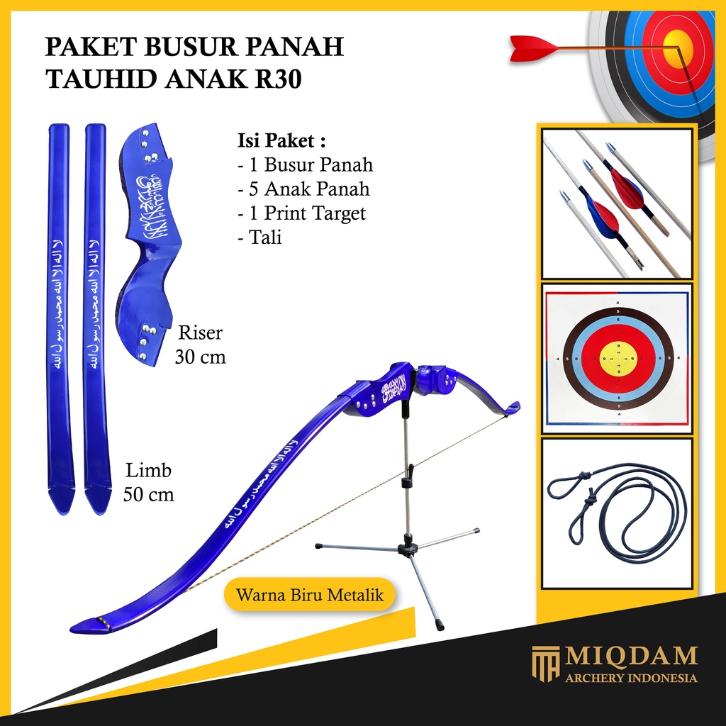 Busur Panah Tauhid Anak R30 || 5 Arrow Bambu Petung - Ramin || Face Target