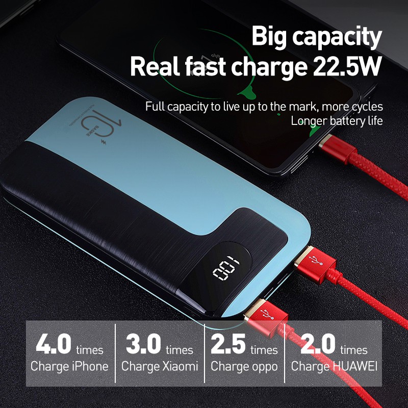 Powerbank Fast Charging QC 3.0 PD 22.5W 18W Mini Power Bank Murah Iphone 10000 mah LED murah Iphone 13 mini pro max 11 xr x 10 8 7 6 xiaomi Samsung Oppo Vivo hp murah Realme Redmi infinix Ipad Gadgets BASIKE-PT118D biru 22.5W