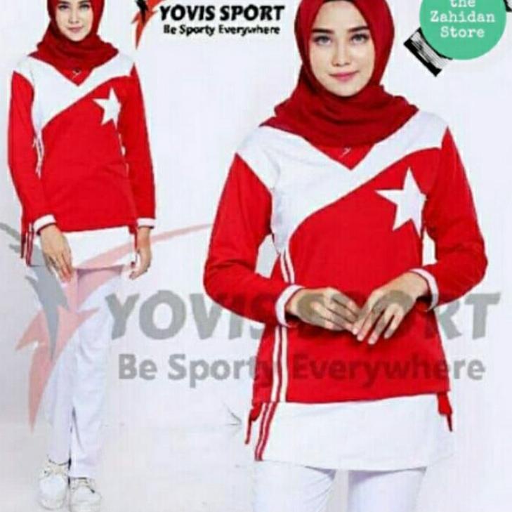 Harga Spesial.. Baju Olahraga Sepeda Wanita Muslimah Setelan Baju Senam Tunik Aerobic Edisi Kemerdek