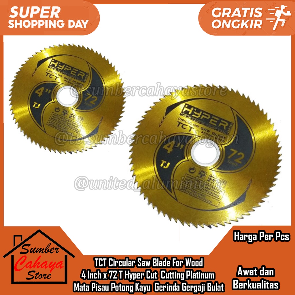 TCT Circular Circullar Sirkular Saw Blade For Wood 4" Inc Inci Inch Inchi x 72 Gigi T Teeth Hyper Hi