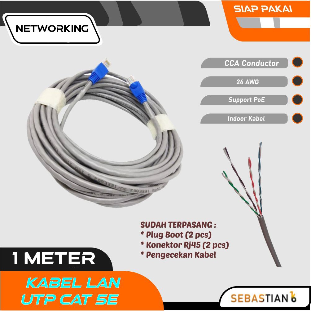 Kabel LAN 1M UTP CAT 5e RJ45 Kabel LAN UTP CAT5e 1 Meter Siap Pakai 1Meter Kabel UTP FTP CAT5E