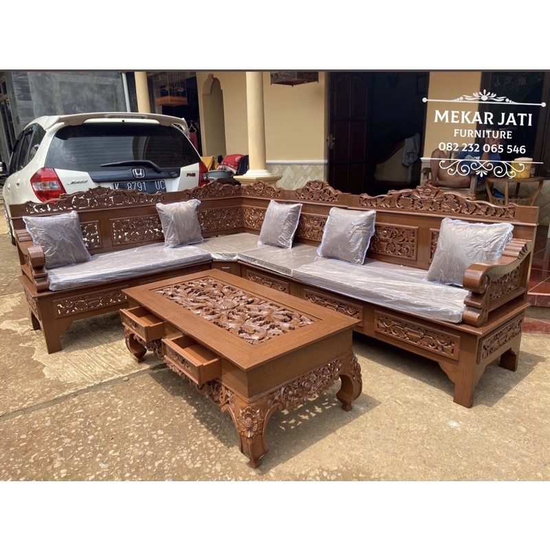 Set Kursi Ruang Tamu Bagong Ukir Krawang Jati Minimalis Furniture Jepara