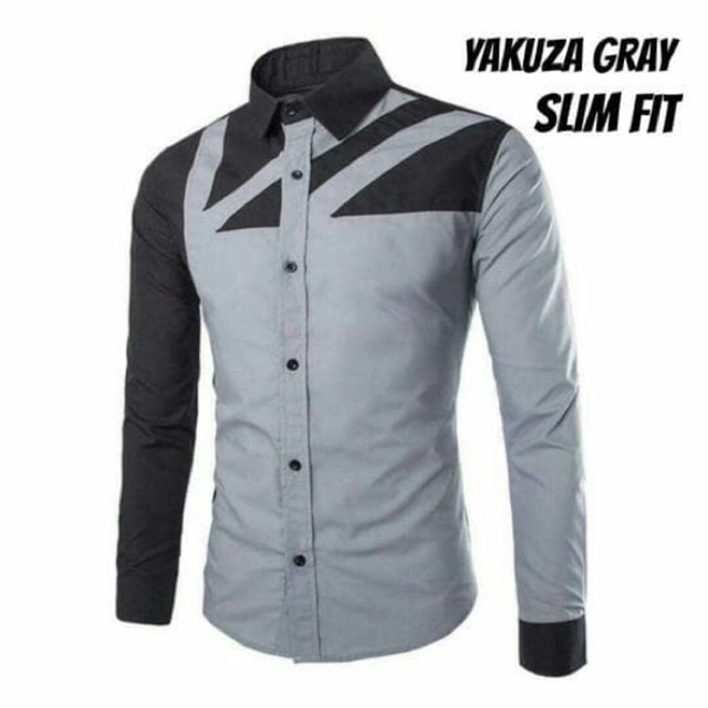 YAKUZA GRAY Kemeja Cowok Modern Slim fit Kemeja Pria Kekinian