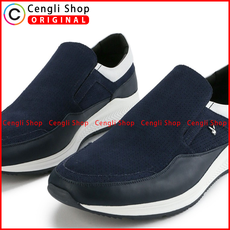 PLAYBOY SEPATU SLIP ON CASUAL PRIA BRANDED ORIGINAL BIRU NAVY PLH3