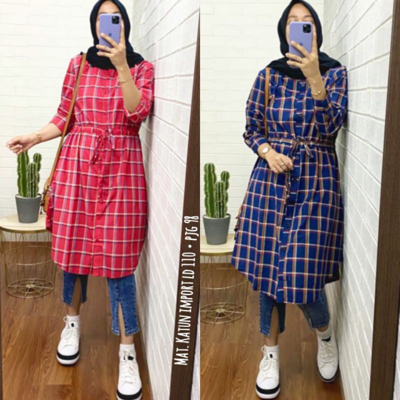 Tunik katun import motif kotak2 ld 110