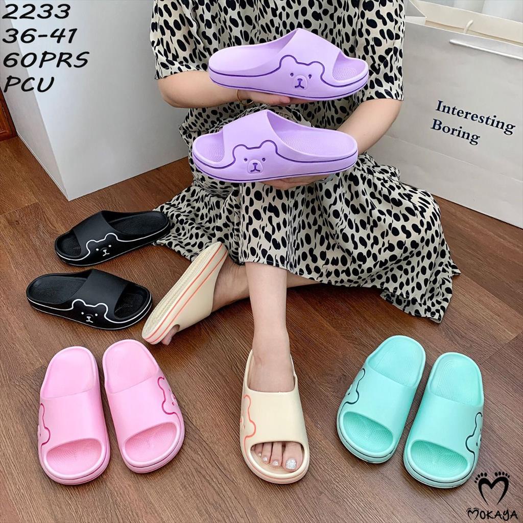 Sandal Slop Jelly Wanita Korea Tebal Bear Samping Cute Cantik Import Mokaya / Size 36-41 (2233)