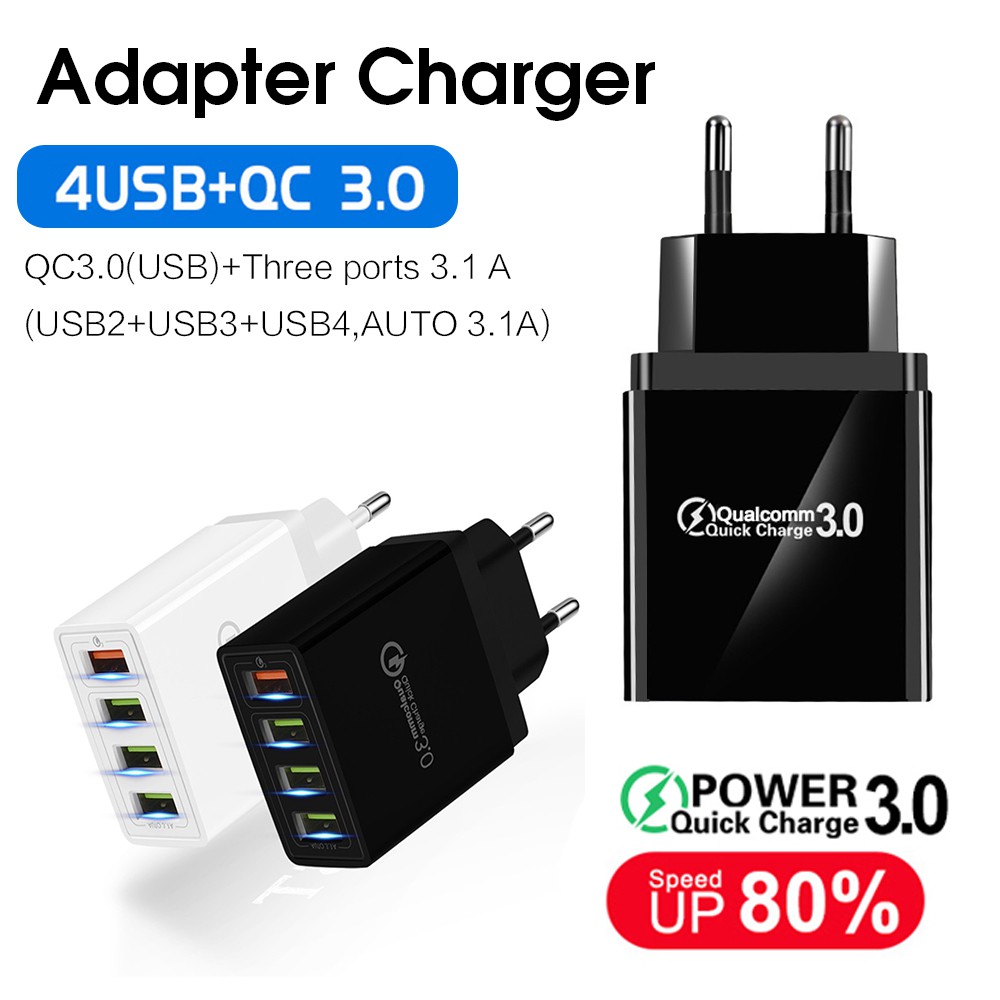 Original 100% Universal 4 Port USB 30W Wall Charger Fast Charging For Iphone Android Type-c