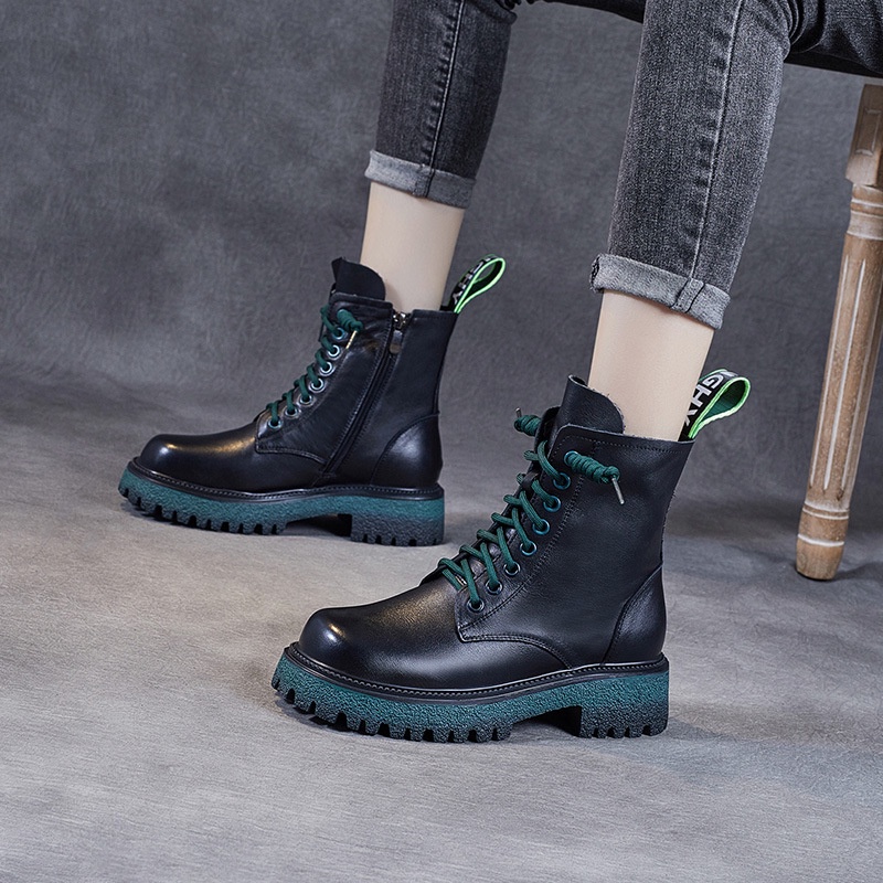 Martin Boot Sepatu Pertengahan Betis Platform Martin Boots Wanita 2021  Lapisan  Kulit Cattlehide Fa