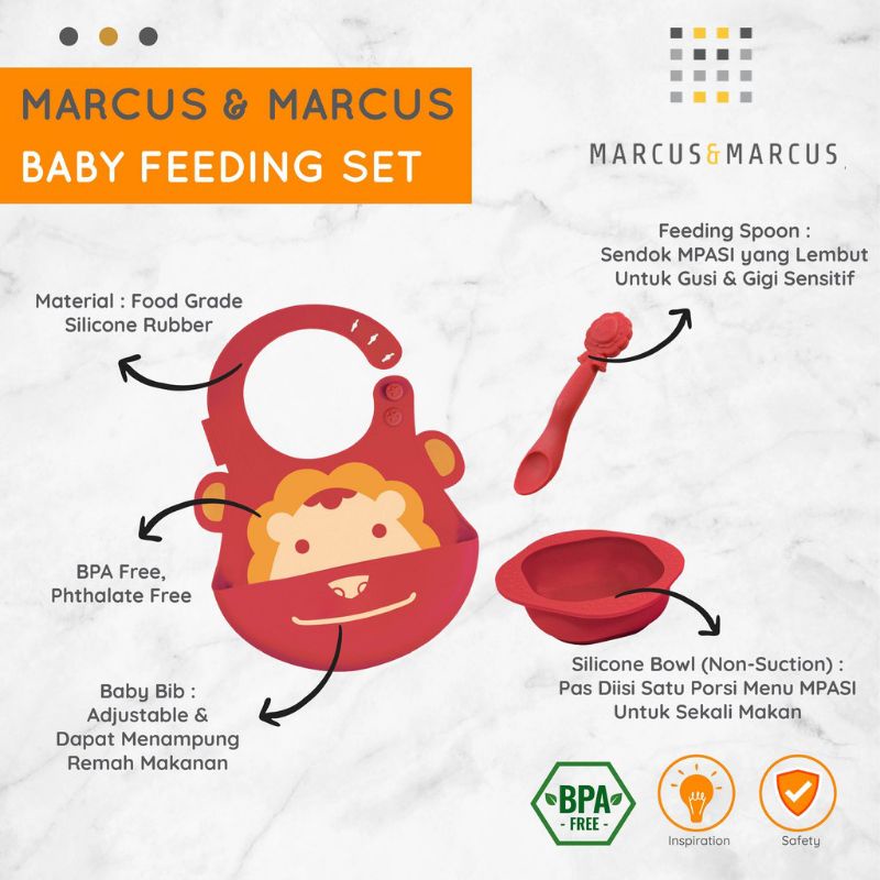 Marcus and Marcus Baby Feeding Set, Perlengkapan MPASI bayi, Gift Set makan Bayi Premium