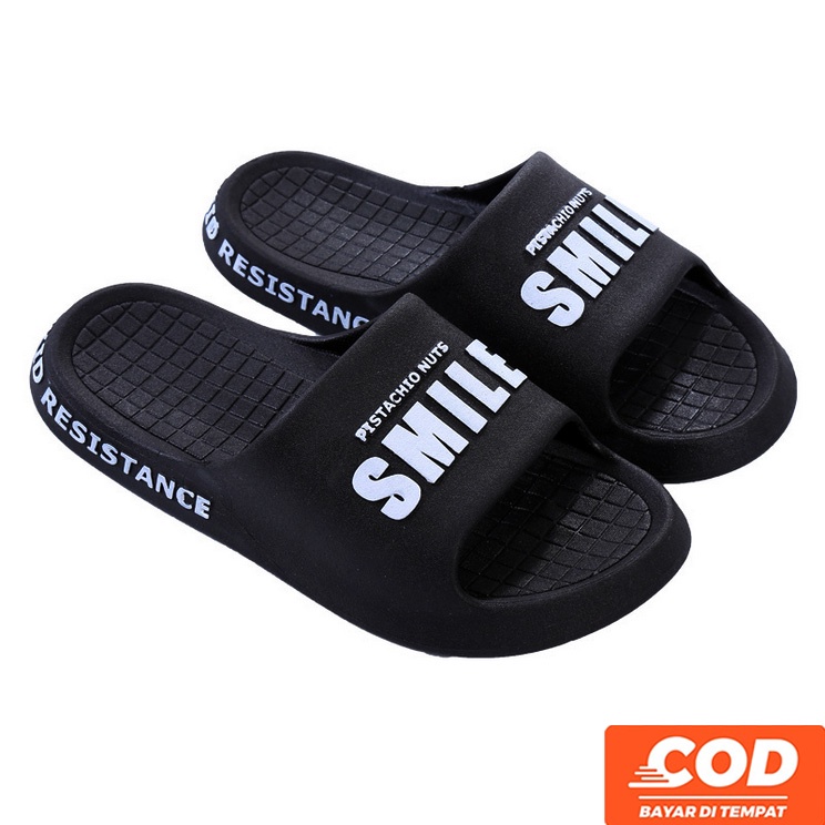 Sandal Pria Karet Slop Import Distro Dewasa Casual Keren Santai Rumah Smile Korea Style Cowok Fashion Murah Grosir COD TOKO92