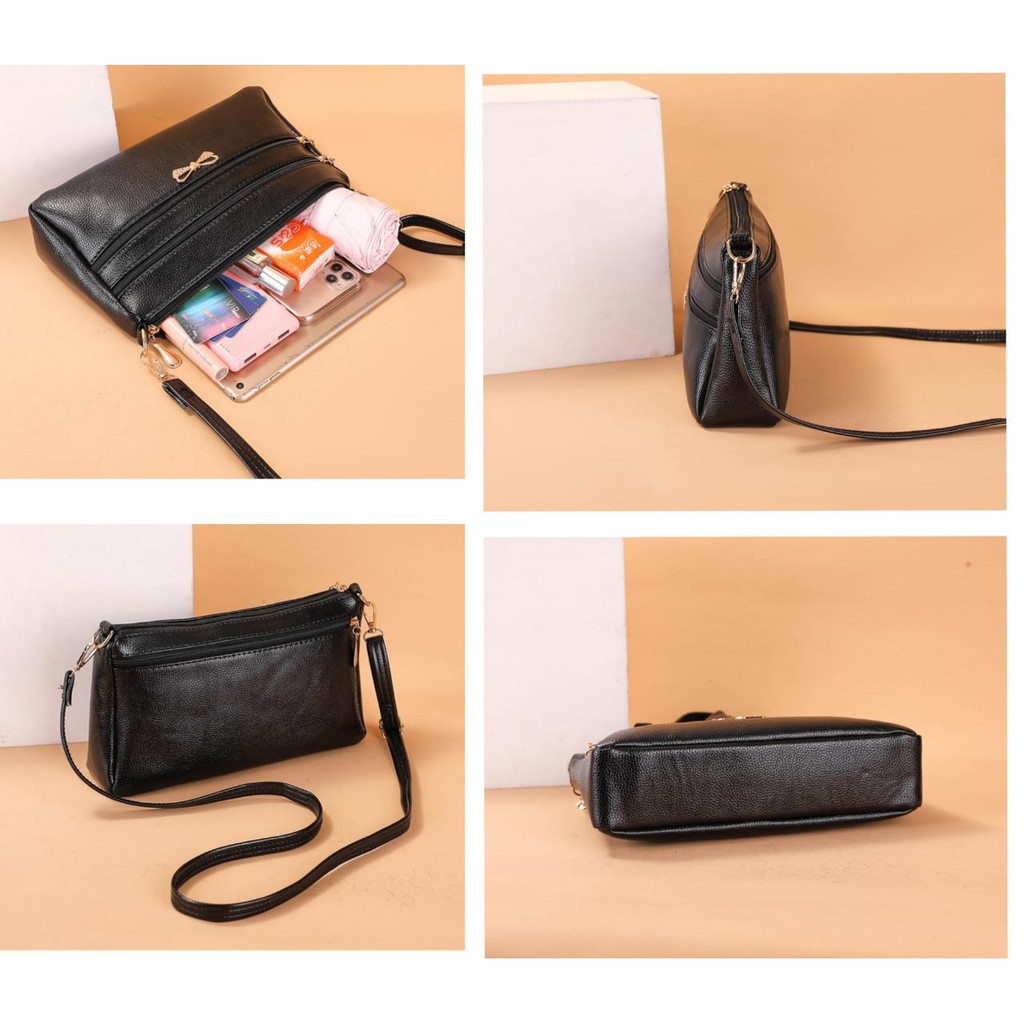 TAS SELEMPANG WANITA 3 RESLETING IMPORT KOREA KULIT HITAM VOLVA TA374B5 SLING BAG CEWEK MURAH BATAM