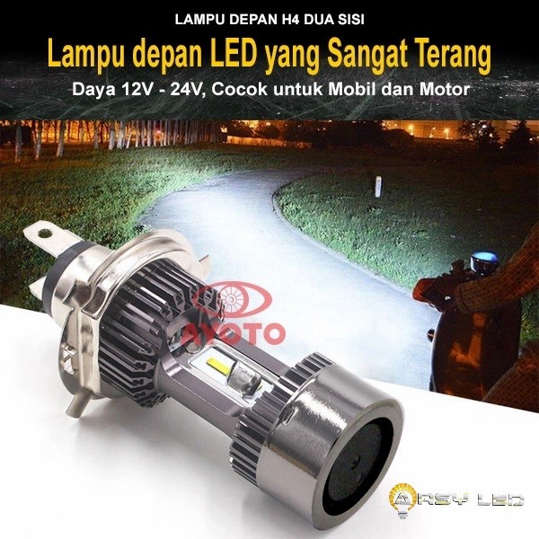 lampu utama led mobil motor h4 AYOTO A2 45 watt double CSP 12000 lumen - putih