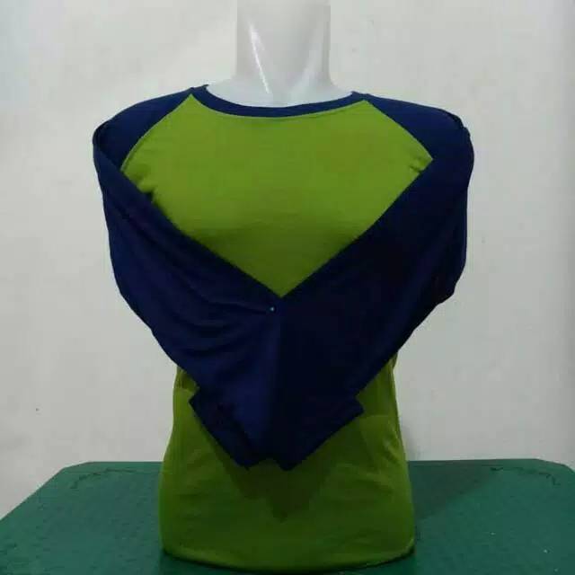 KAOS POLOS RAGLAN LENGAN PANJANG HIJAU LUMUT BIRU DONGKER