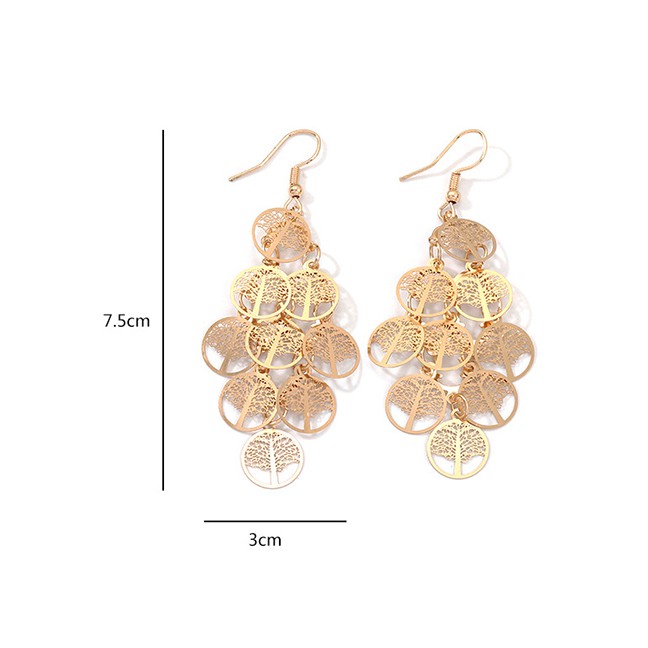 LRC Anting Gantung Fashion Gold Multi-layer Hollow Tree Metal Stud Earrings D41528