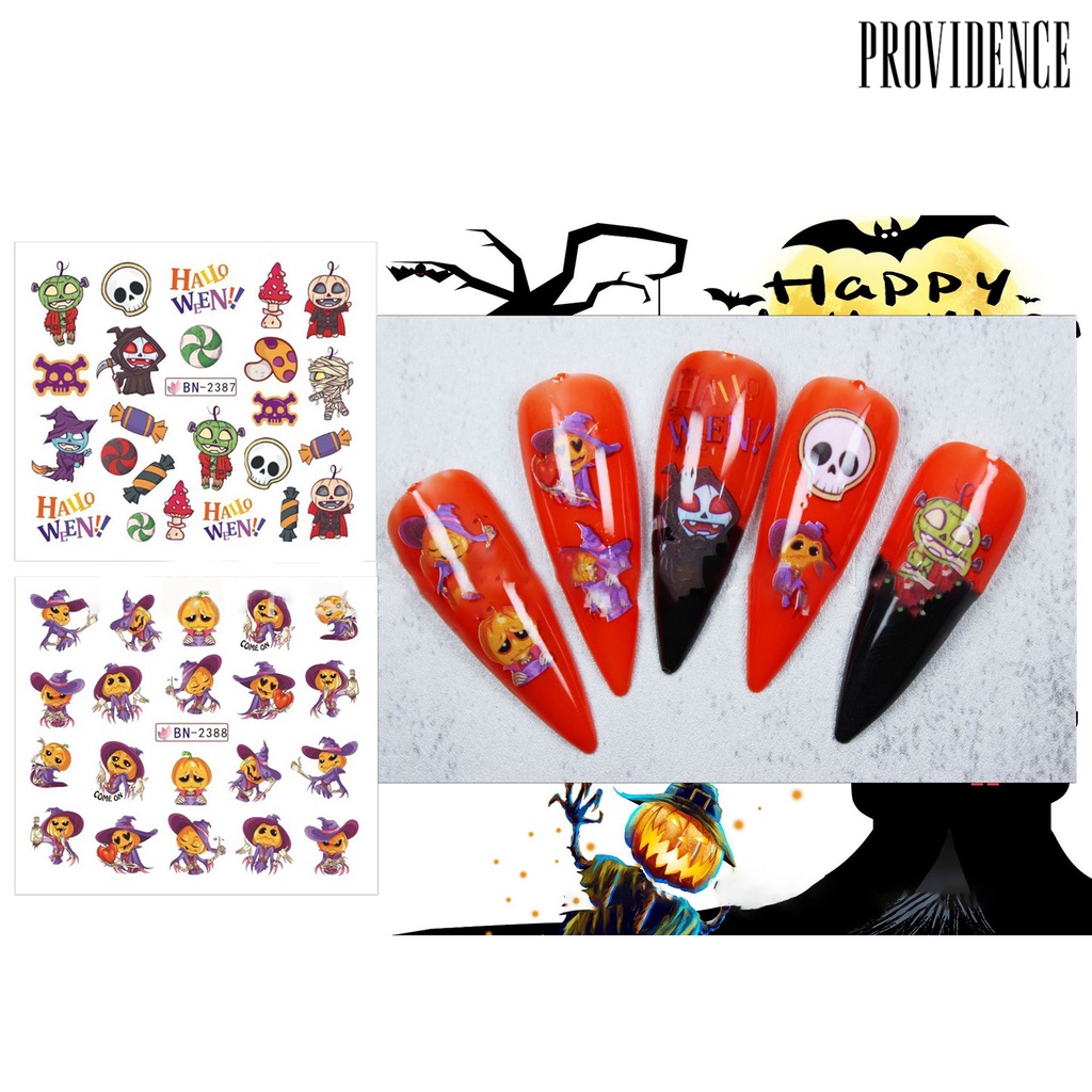 Providence Stiker Kuku Anti Alergi / Pudar / Bau Motif Halloween Untuk Dekorasi Nail Art / Salon