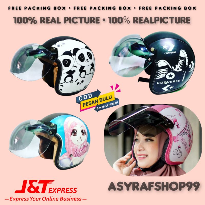 HELM BOGO KULIT FULL LEHER / HELM BOGO DEWASA / HELM MOTIF / HELM KACA RETRO CEMBUNG / COWOK CEWEK