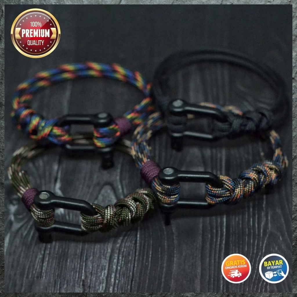 Gelang Pria Tali Paracord Ukuran 4mm Charm Shackle D Besi Nautical Bracelet Cowok Series Adjustable