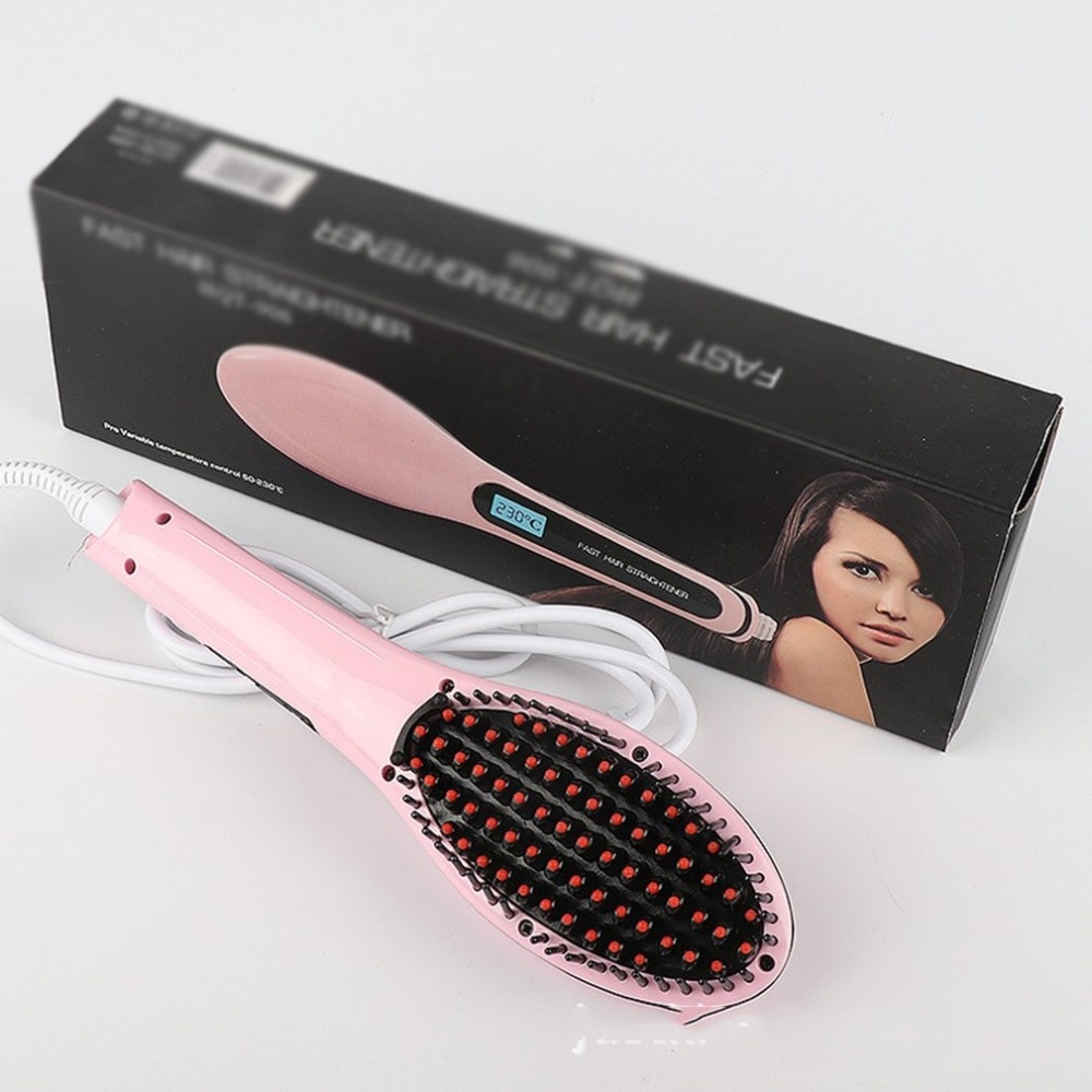 Sisir Pelurus Rambut Electrik Ion Setrika Rambut rebounding Hair Straightener Hair Brush One-Step Electric Hair Straightener Brush Ceramic Fast Heating Electric Brush Heat Smooth Iron Comb Styler Curling