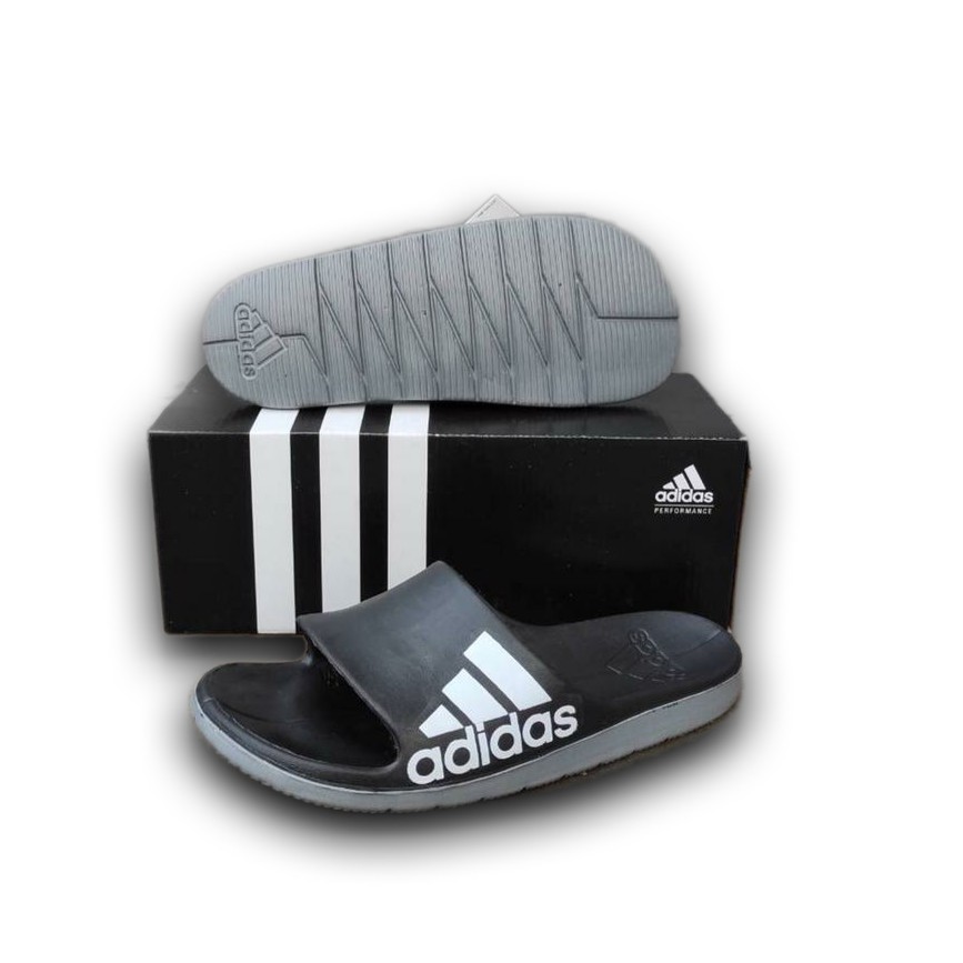 SANDAL SLOP ADIDAS DURAMO / SANDAL SELOP PRIA WANITA-Hitam abu