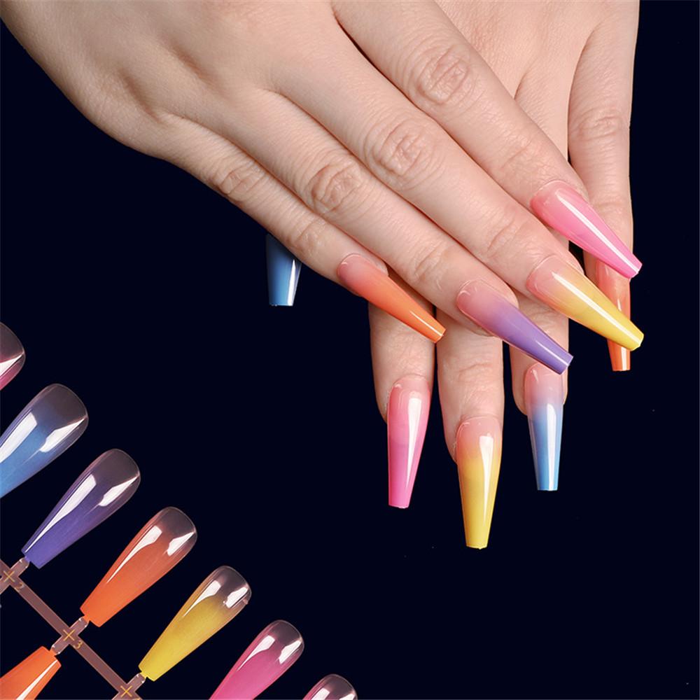 AUGUSTINA Agustina Artificial Nail Art DIY Rainbow Detachable Long Stiletto Press On Nails Ballerina Kuku Palsu