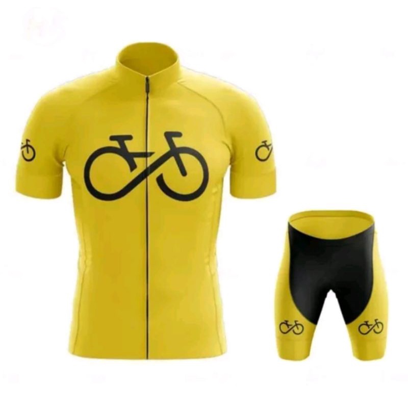 Jersey Set Sepeda Baju Celana Pedding Gel BIB Cycling Jersey Kuning