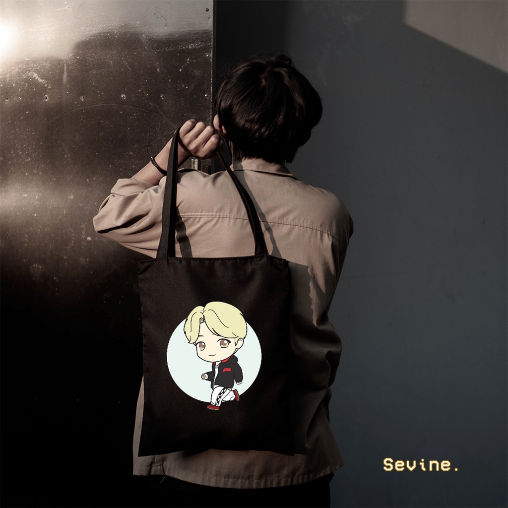 Sevine Totebag Tas Wanita Tote bag Resleting Korean Style Cartoon Black Series - CH2