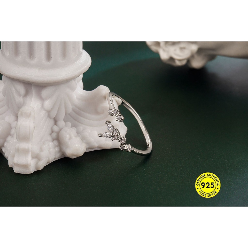 Cincin Sterling Silver 925 Model Terbuka Desain Kupu-Kupu Hias Berlian Untuk Wanita