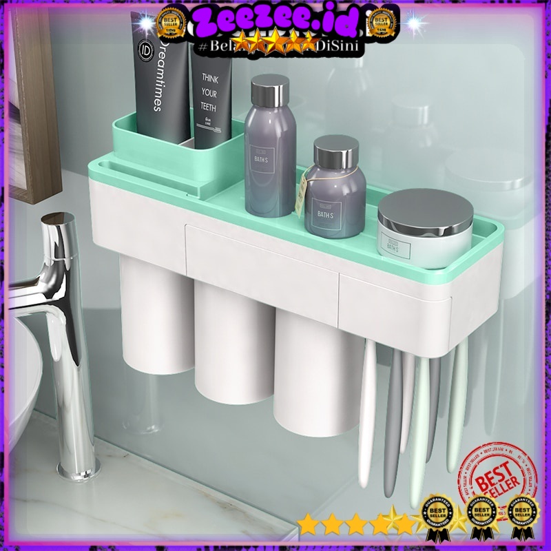 Rak Gantung Kamar Mandi Organizer 3 Cup + Holder Smartphone - E1900 - Green