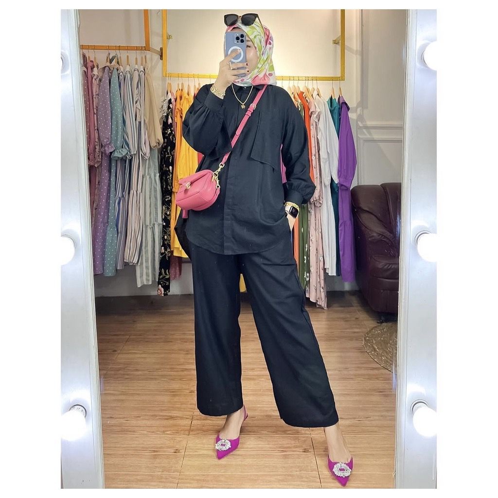 BEFAST - ZEC OOTD Wanita Setelan KAISA / Fify One Set Kemeja / One Set Perempuan / Set Casual Wanita / Setelan Kekiniaan Remaja Wanita / Set Atasan lengan Panjang+Celana Panjang / Trendy / Set Polos Formal