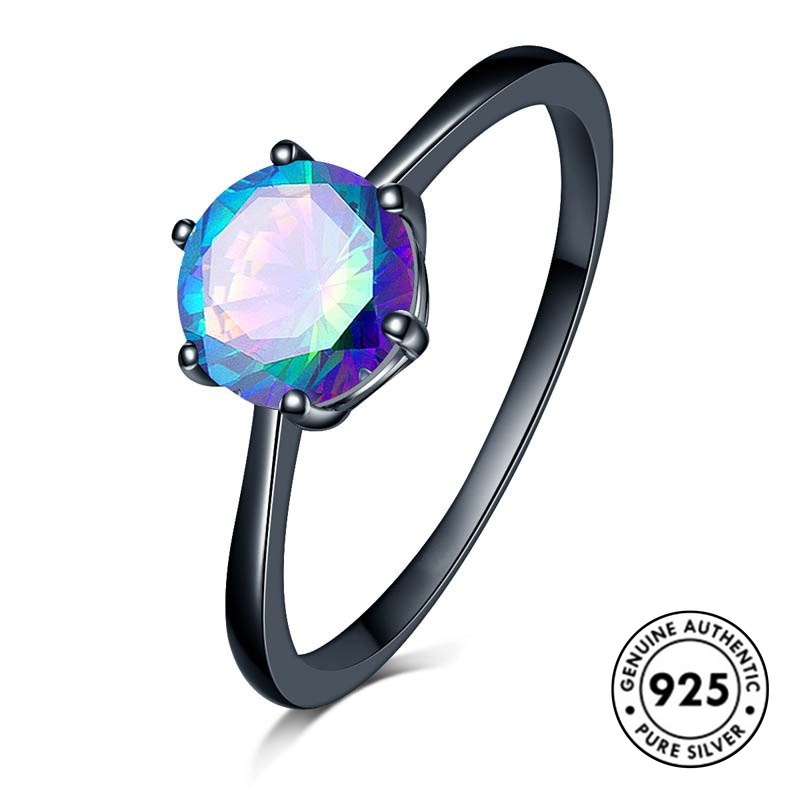 Cincin Berlian Warna Pelangi Bahan S925 Silver Gaya Klasik