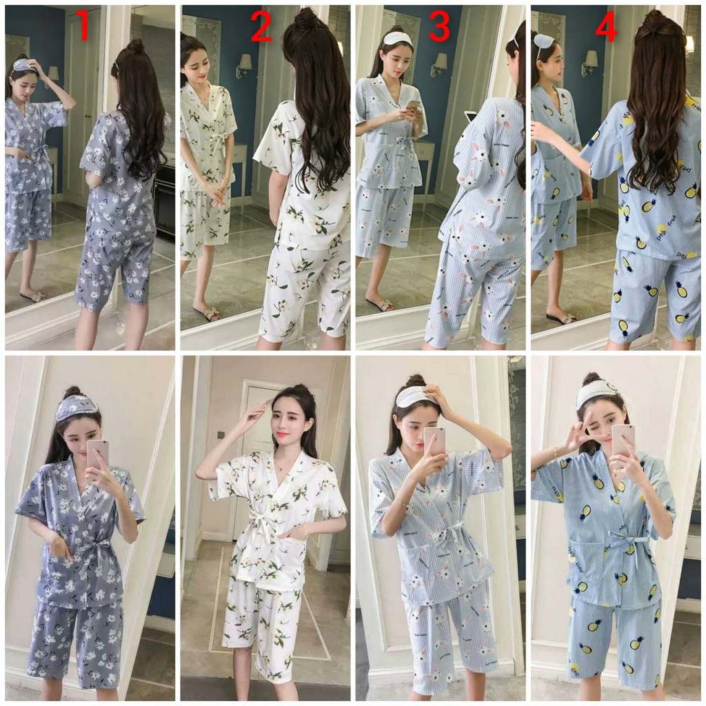 baju tidur kimono kaos lengan pendek celana pendek 3in1 dalaman tali satu