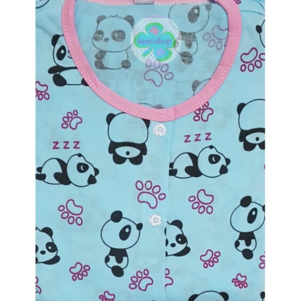 Piyama CP Kaos Dewasa (Kancing 5)-Panda BIRU