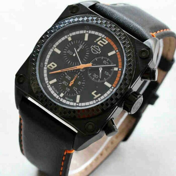 JAM TANGAN PRIA HARLEY DAVIDSON RIDER BULOVA BLACK LIST ORANGE CHRONOGRAPH PREMIUM