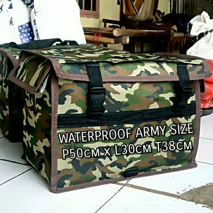 WATERPROOF ARMY, TAS KANDEK MOTOR ANTI AIR, TAS KURIR, TAS OBROK, BAGASI MOTOR, SIZE 50X30X38