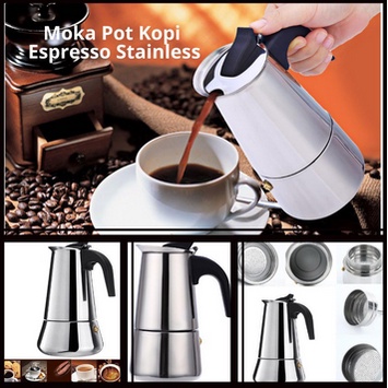 Teko Kopi Espresso Stainless Steel/Espresso Maker Moka Pot Stainless Teko Kopi 8006