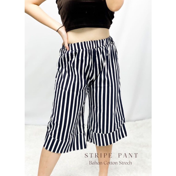 MDLV ~ Celana Kulot Stripe Pant Celana 7per8 Celana motif Garis Fashion Wanita