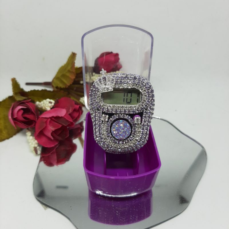 tasbih digital ungu lilac tasdig swarovski gelang led alarm mewah cantik ready sholawat dzikir shola
