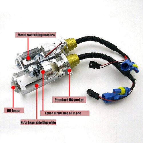 al43 1 Pasang Lampu Proyektor Bohlam Mobil H4 Lensa Xenon HID 35 Watt