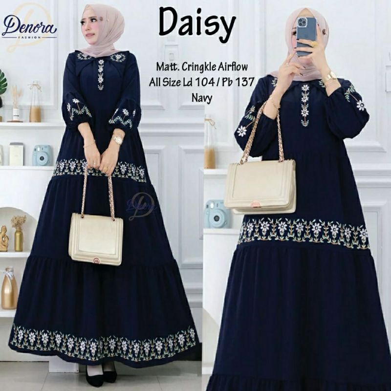 Daisy Maxy, GAMIS WANITA MUSLIM CANTIK MODIS FIT XL LD 104 BAHAN CRINCLE AIRFLOW MIX BORDIR TERMURAH OOTD TERLARIS